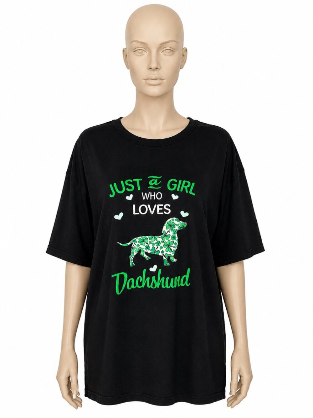 Just a Girl Who Loves Dachshund Graphic Tee Black Green 2XL NWOT